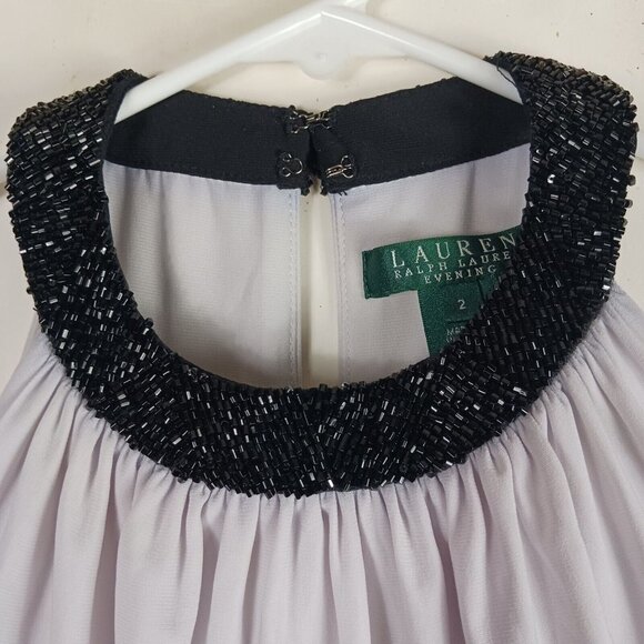 Lauren Ralph Lauren Evening Womens Maxi Gown Dress Colorblock Size 2 Beaded Neck - Picture 8 of 10